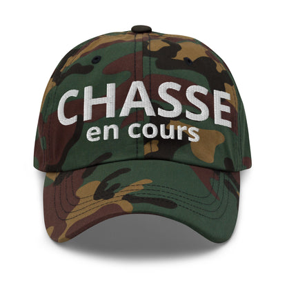 Casquette Baseball, brodée « Chasse en cours », en Camouflage Vert, vue de face, image 7