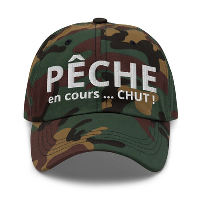 Casquette Baseball, brodée « Pêche en cours ... CHUT ! », en Camouflage Vert, vue de face, image 41
