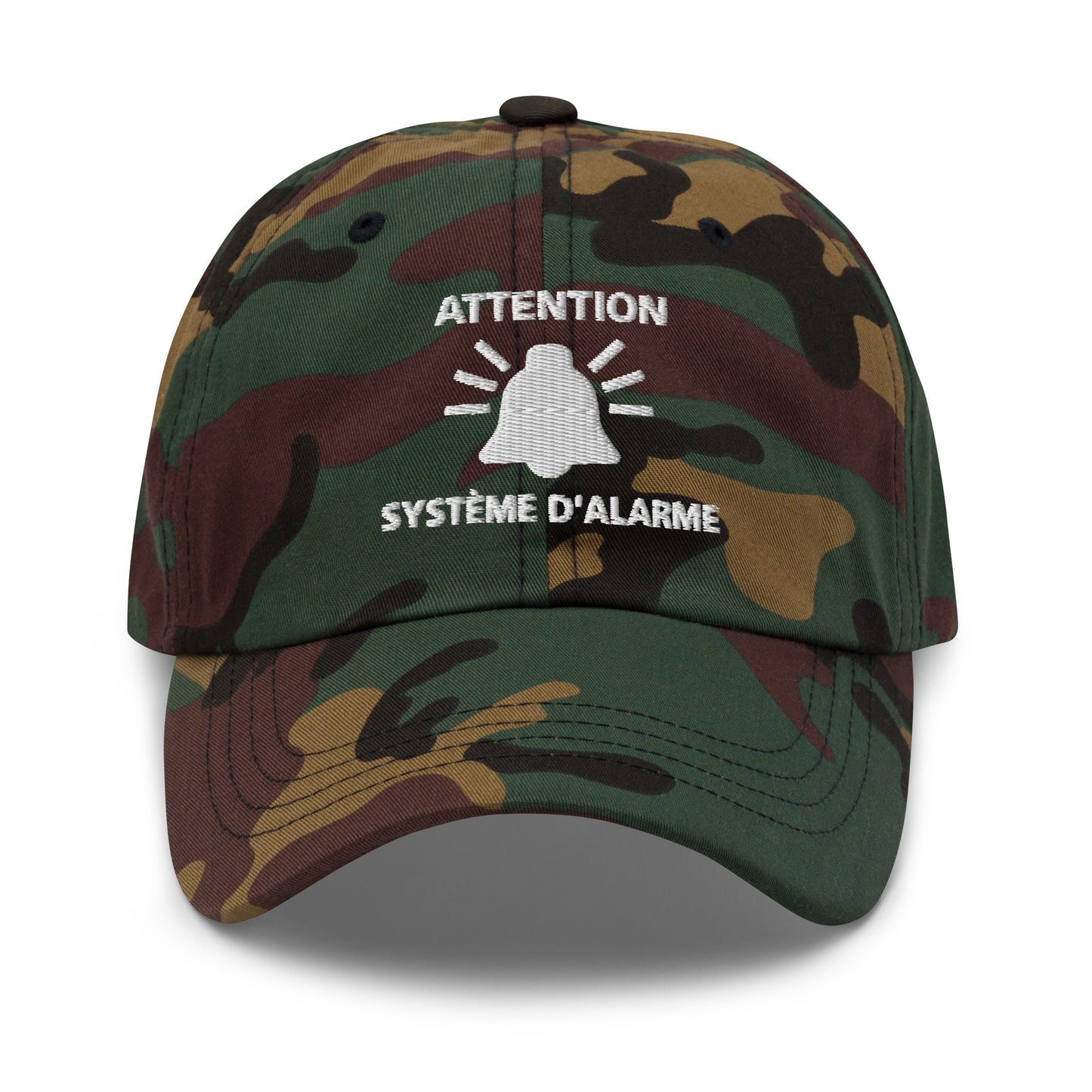 Casquette Baseball, brodée « Attention, système d'alarme », en Camouflage Vert, vue de face, image 5