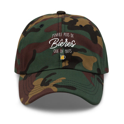 Casquette Baseball, brodée « J'enfile plus de bières que de buts », en Camouflage Vert, vue de face, image 7