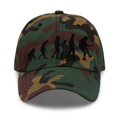 Casquette Baseball, brodée « Evolution de l'homme jusqu'à un guitariste », en Camouflage Vert, vue de face, image 10
