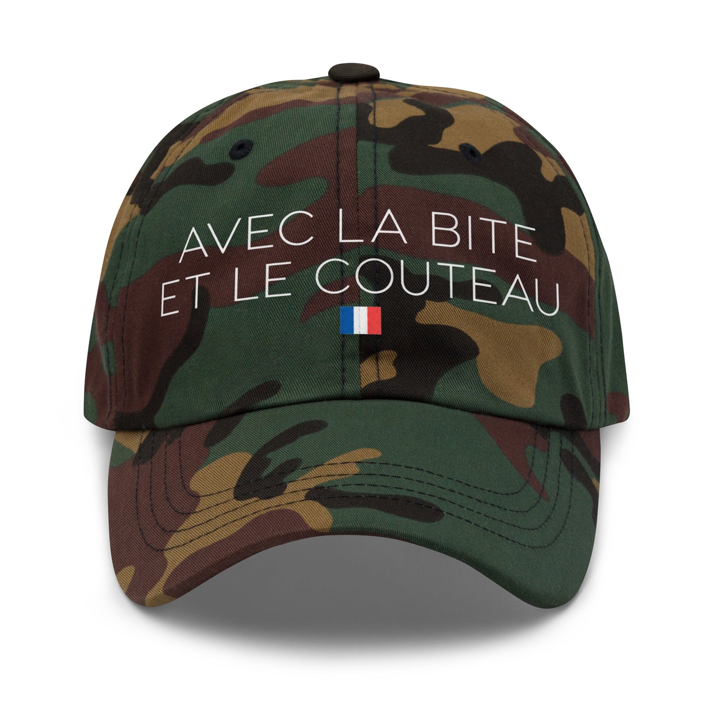 Casquette Baseball, brodée « Avec la bite et le couteau », en Camouflage Vert, vue de face, image 25