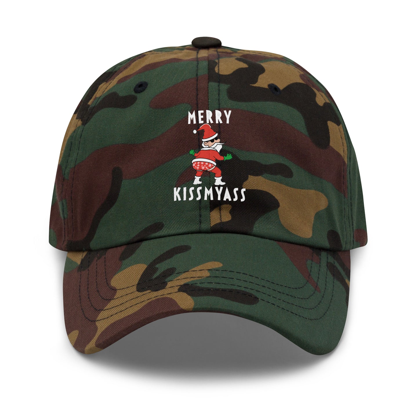 Casquette Baseball, brodée « Merry kiss my ass », en Camouflage Vert, vue de face, image 25