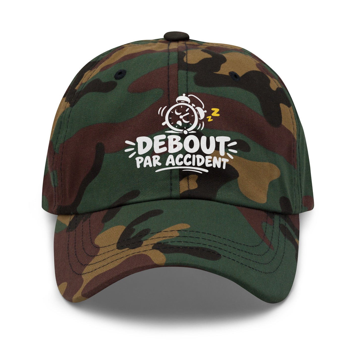 Casquette Baseball, brodée « Debout par accident », en Camouflage Vert, vue de face, image 26