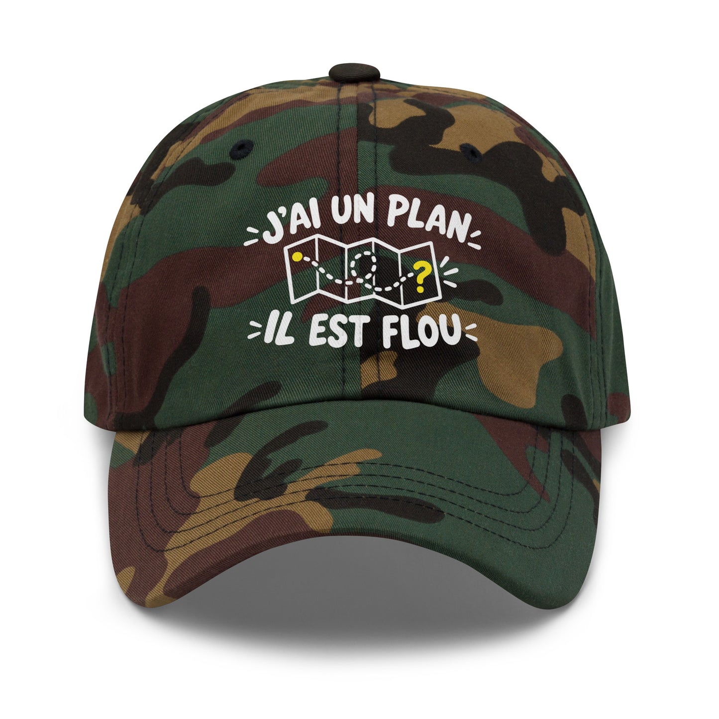 Casquette Baseball, brodée « J'ai un plan, il est flou », en Camouflage Vert, vue de face, image 26
