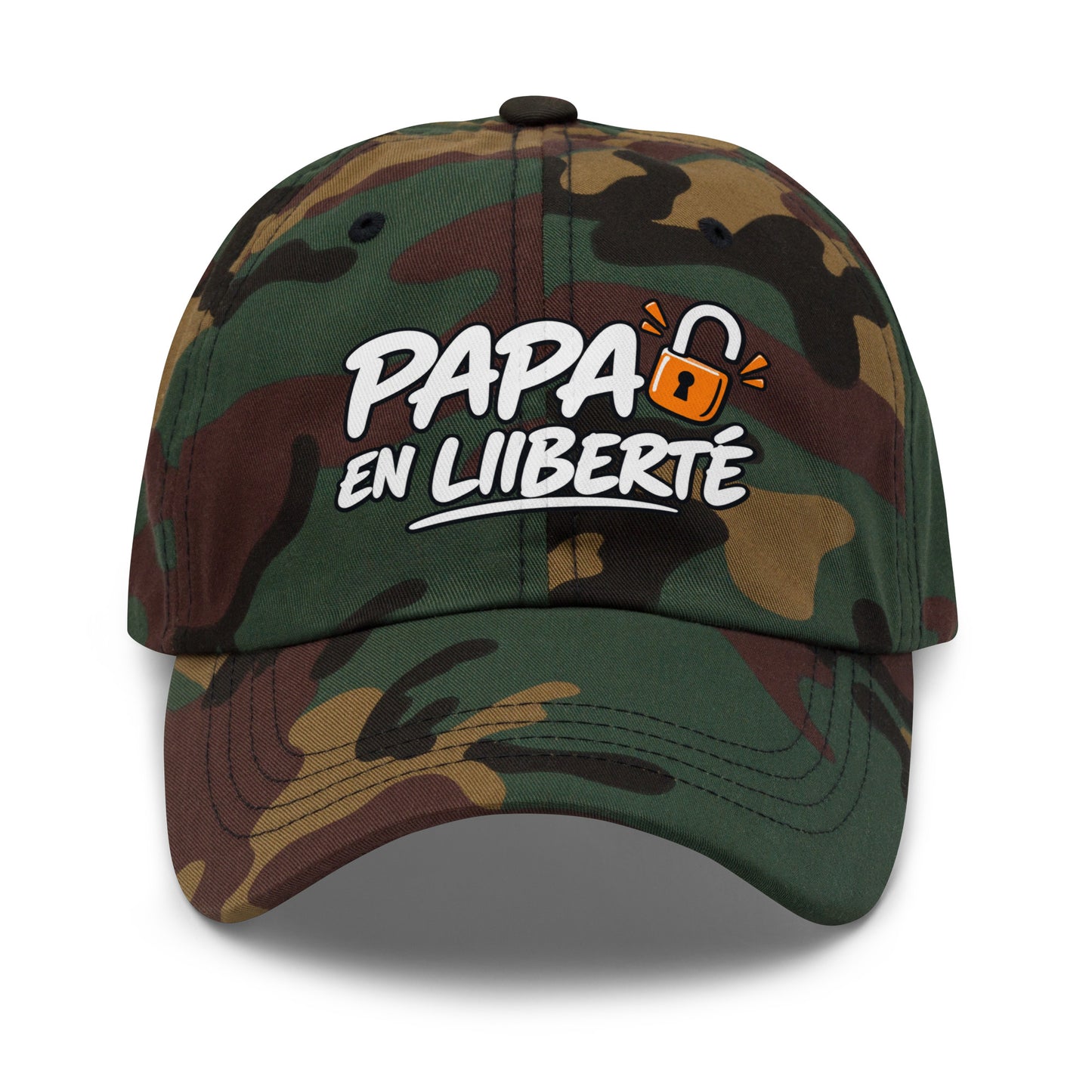 Casquette Baseball, brodée « Papa en liberté », en Camouflage Vert, vue de face, image 25