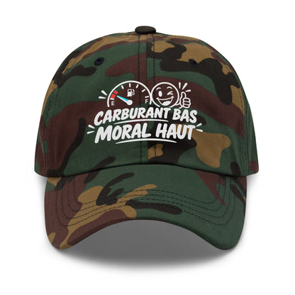 Casquette Baseball, brodée « Carburant bas, moral haut », en Camouflage Vert, vue de face, image 25