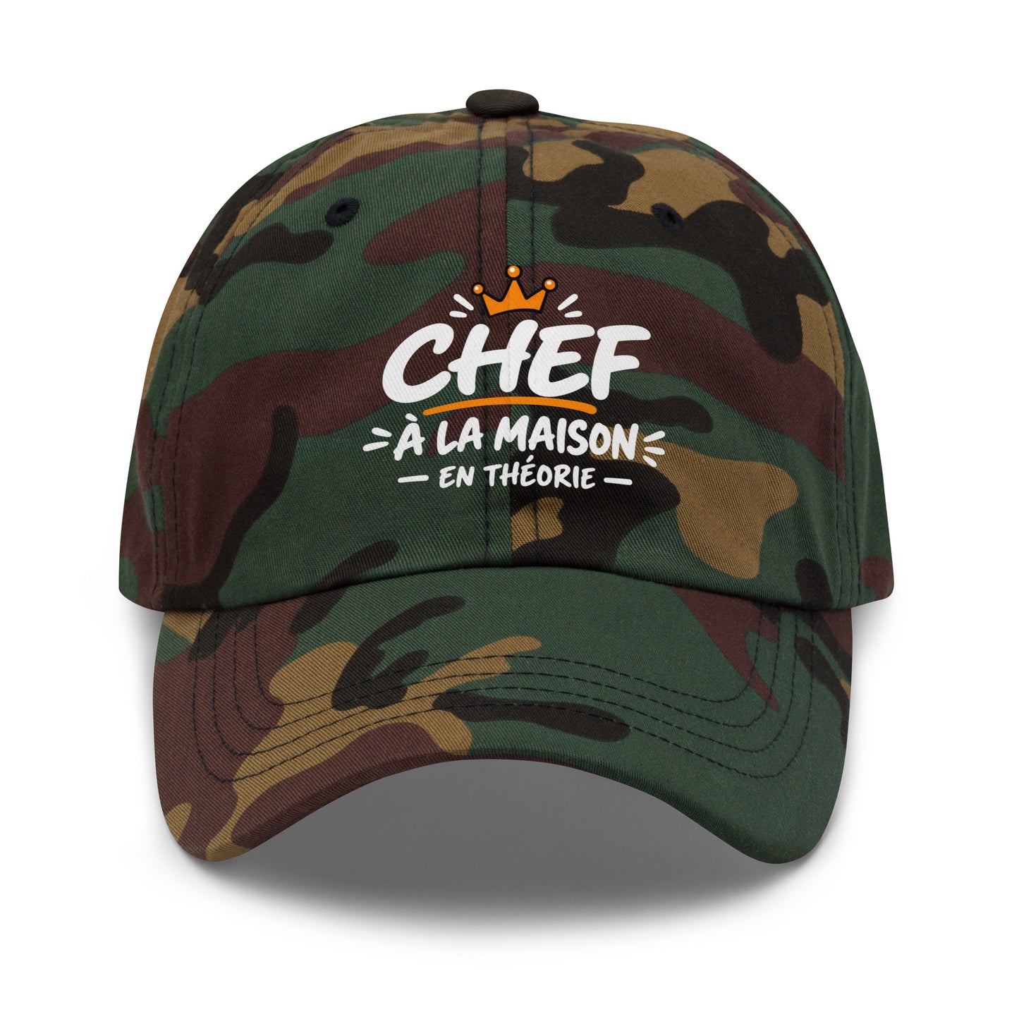 Casquette Baseball, brodée « Chef à la maison, en théorie », en Camouflage Vert, vue de face, image 26