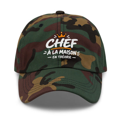Casquette Baseball, brodée « Chef à la maison, en théorie », en Camouflage Vert, vue de face, image 26