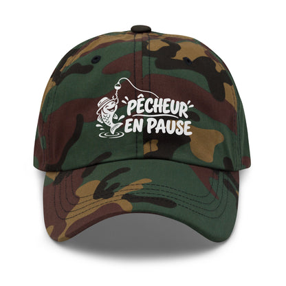 Casquette Baseball, brodée « Pêcheur en pause », en Camouflage Vert, vue de face, image 25