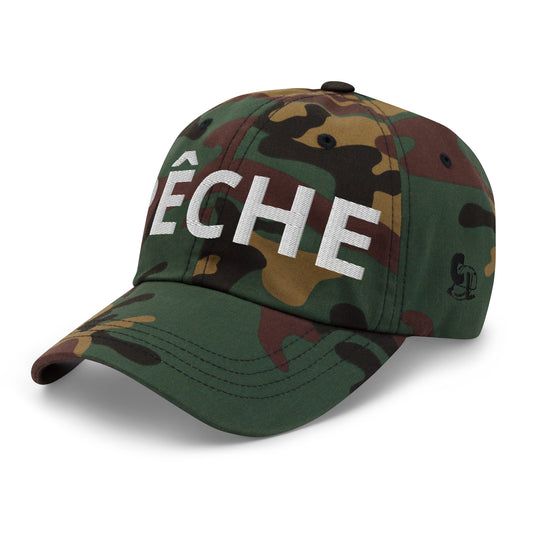 Casquette Baseball, brodée « Pêche », en Camouflage Vert, vue de trois quarts