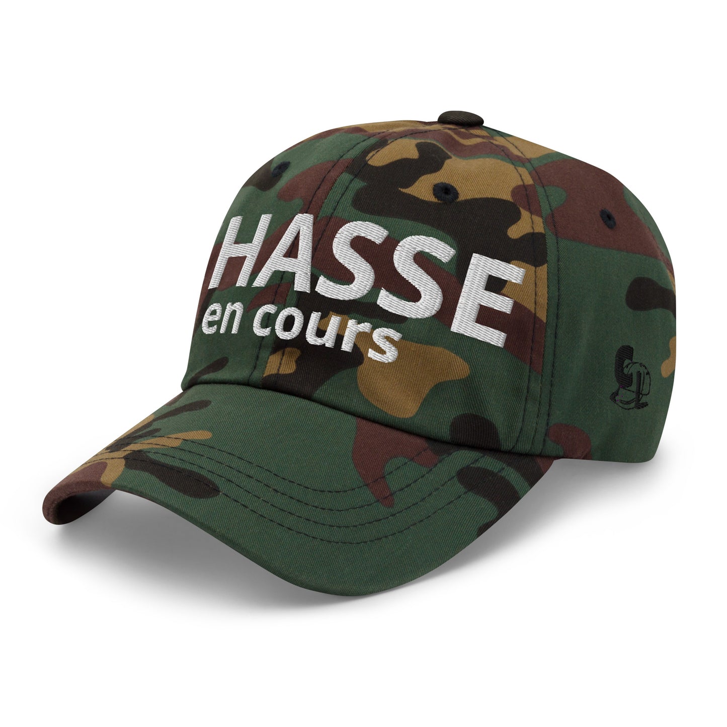 Casquette Baseball, brodée « Chasse en cours », en Camouflage Vert, vue de trois quarts, image 33