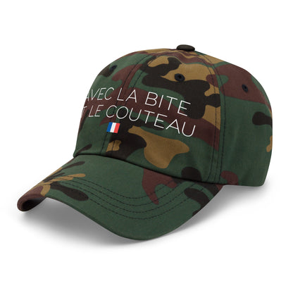 Casquette Baseball, brodée « Avec la bite et le couteau », en Camouflage Vert, vue de trois quarts, image 27