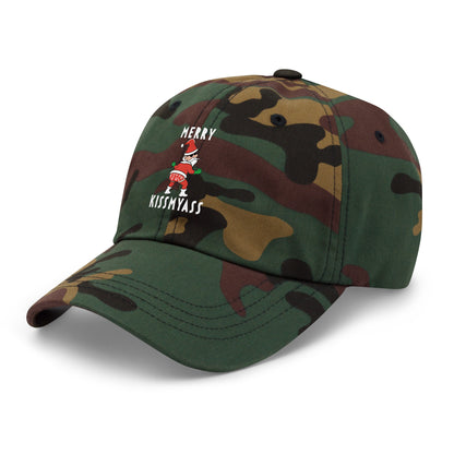 Casquette Baseball, brodée « Merry kiss my ass », en Camouflage Vert, vue de trois quarts, image 27