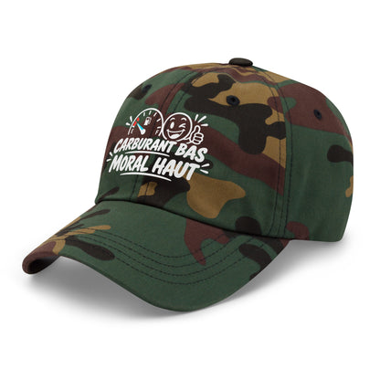 Casquette Baseball, brodée « Carburant bas, moral haut », en Camouflage Vert, vue de trois quarts, image 27