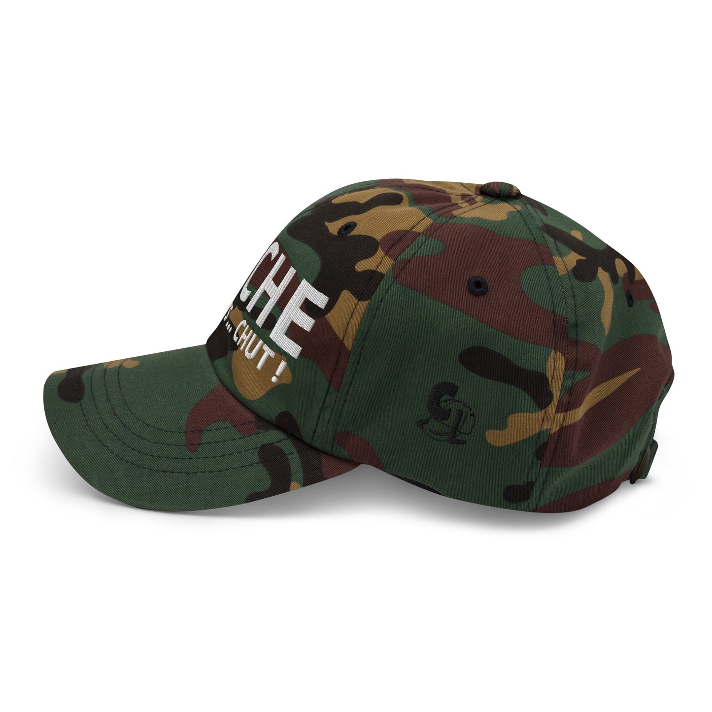Casquette Baseball, brodée « Pêche en cours ... CHUT ! », en Camouflage Vert, vue de côté, image 44