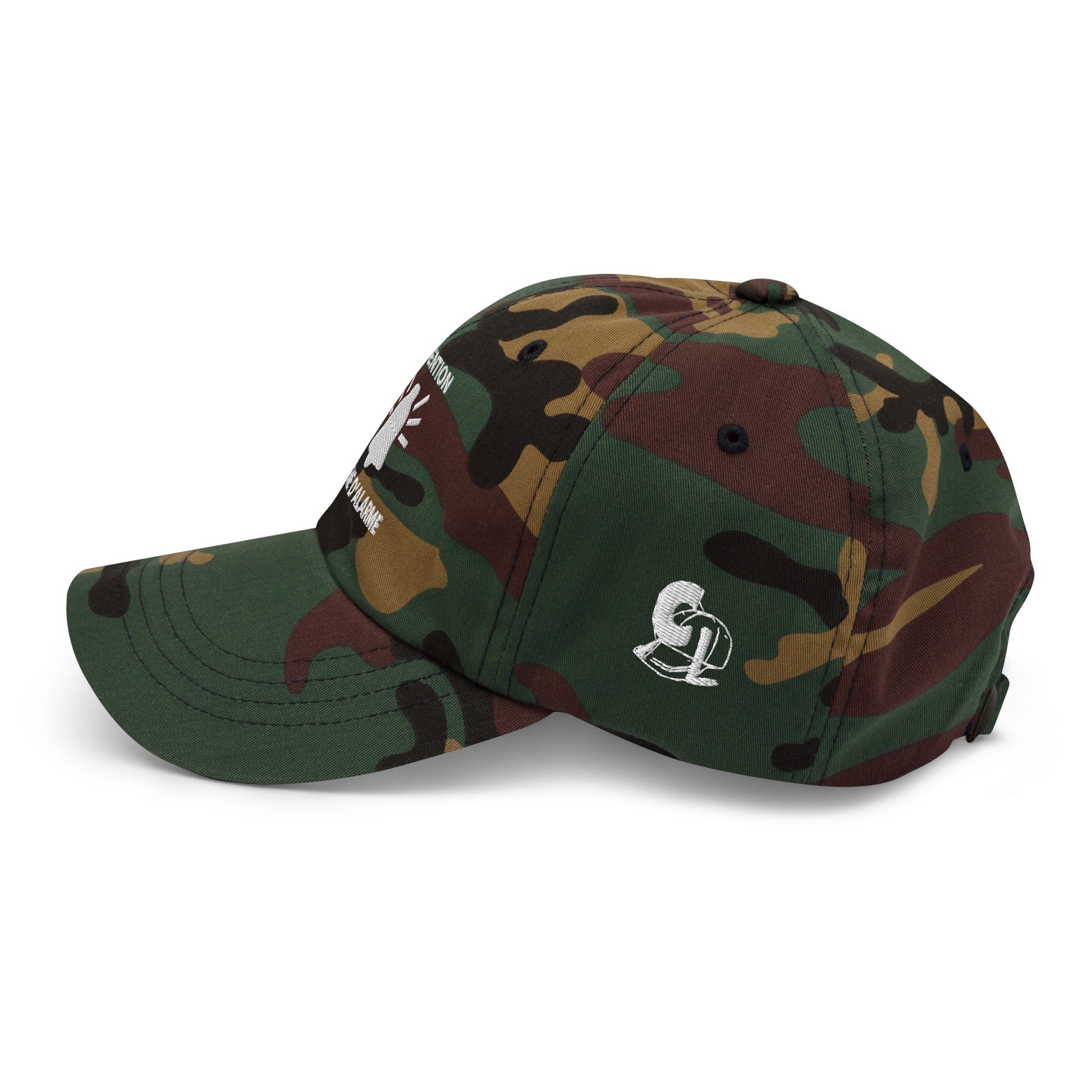 Casquette Baseball, brodée « Attention, système d'alarme », en Camouflage Vert, vue de côté, image 38