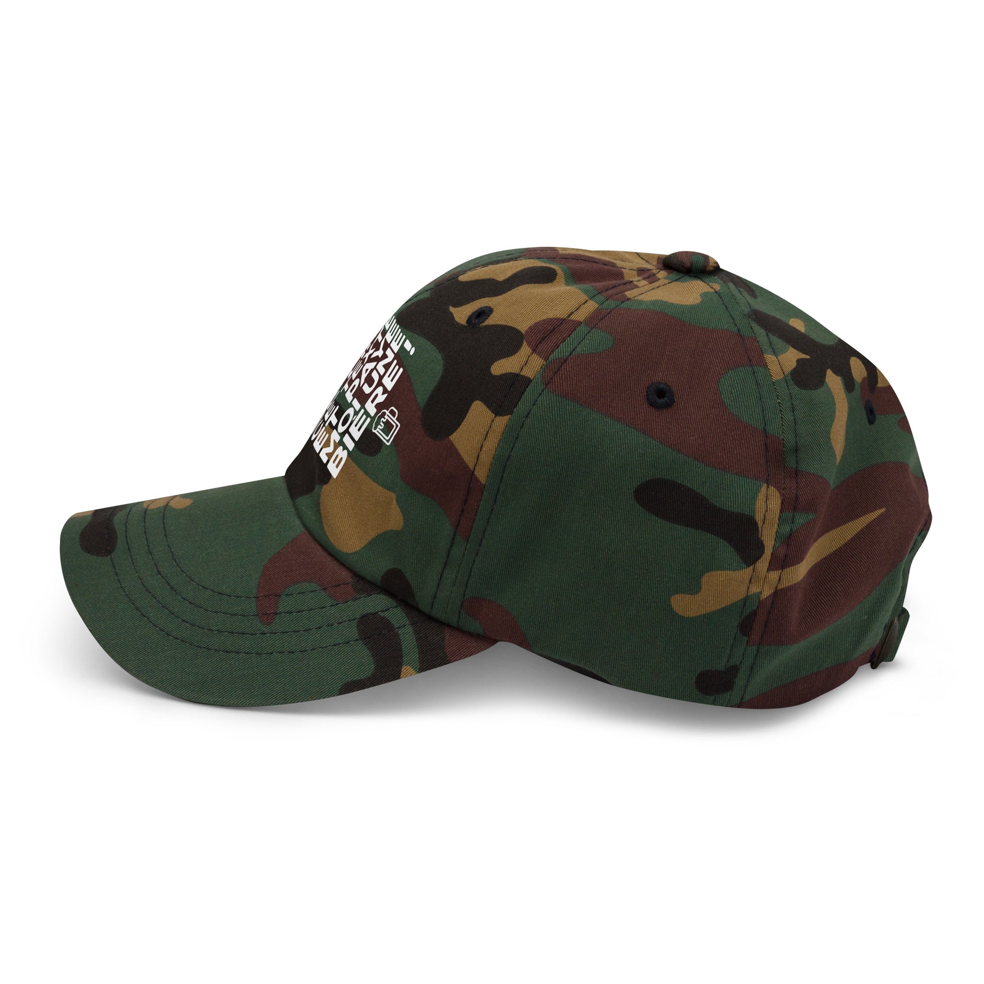Casquette Baseball, brodée « Arrête de lire ce texte et paye moi une bière », en Camouflage Vert, vue de côté, image 29