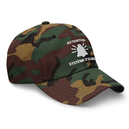 Casquette Baseball, brodée « Attention, système d'alarme », en Camouflage Vert, vue de trois quarts, image 37