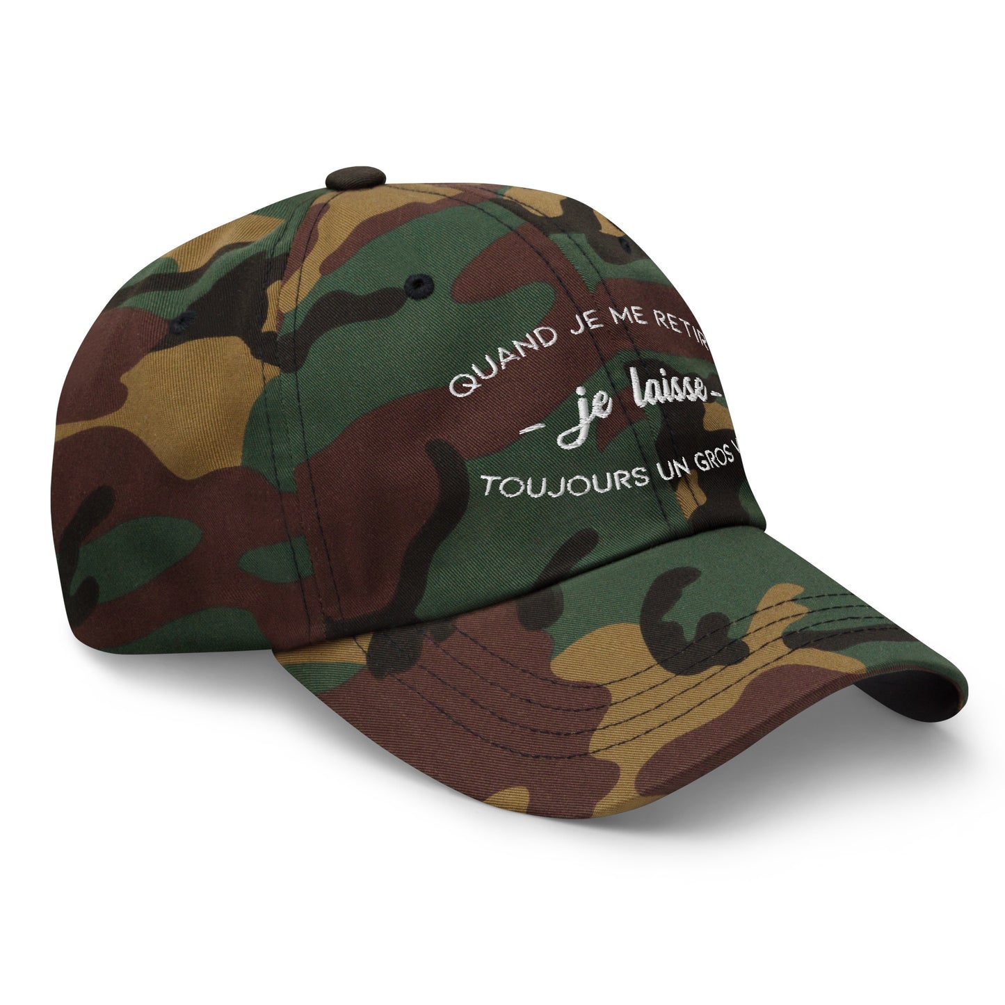 Casquette Baseball, brodée « Quand je me retire, je laisse toujours un gros vide », en Camouflage Vert, vue de trois quarts, image 31