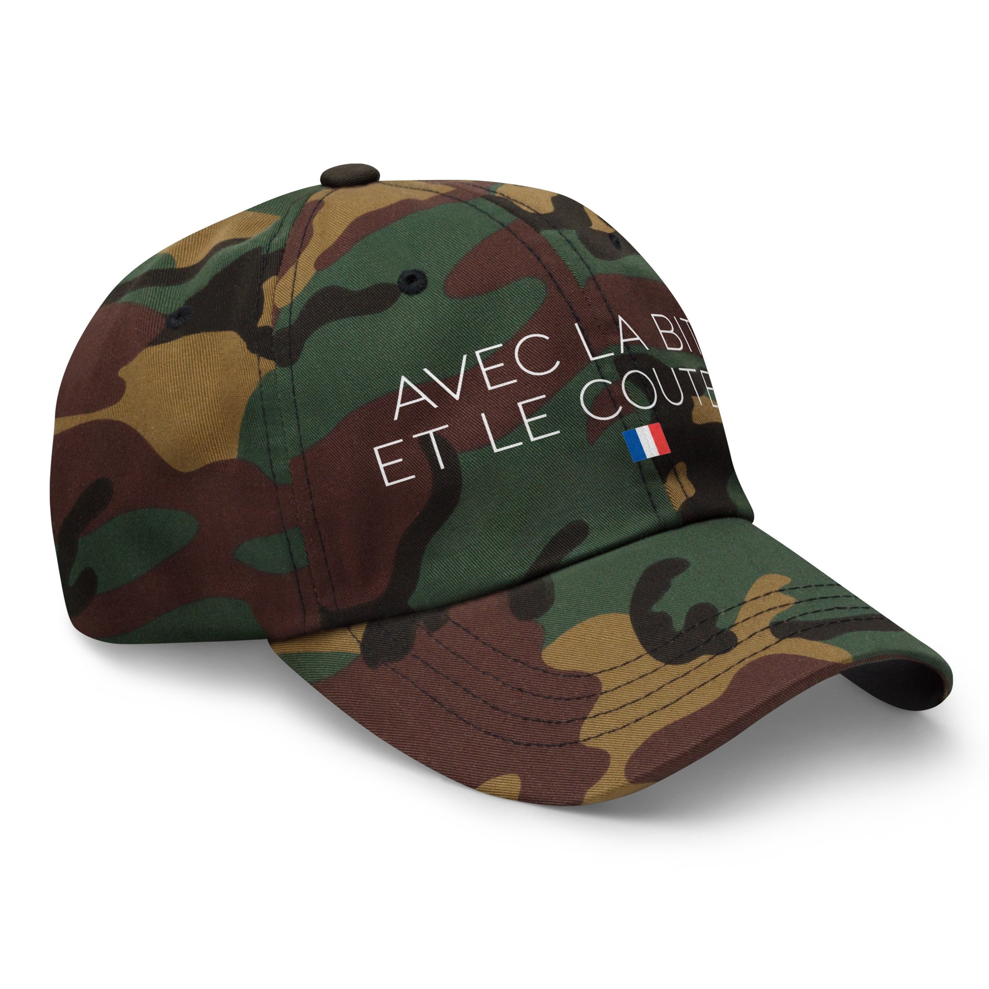 Casquette Baseball, brodée « Avec la bite et le couteau », en Camouflage Vert, vue de trois quarts, image 29