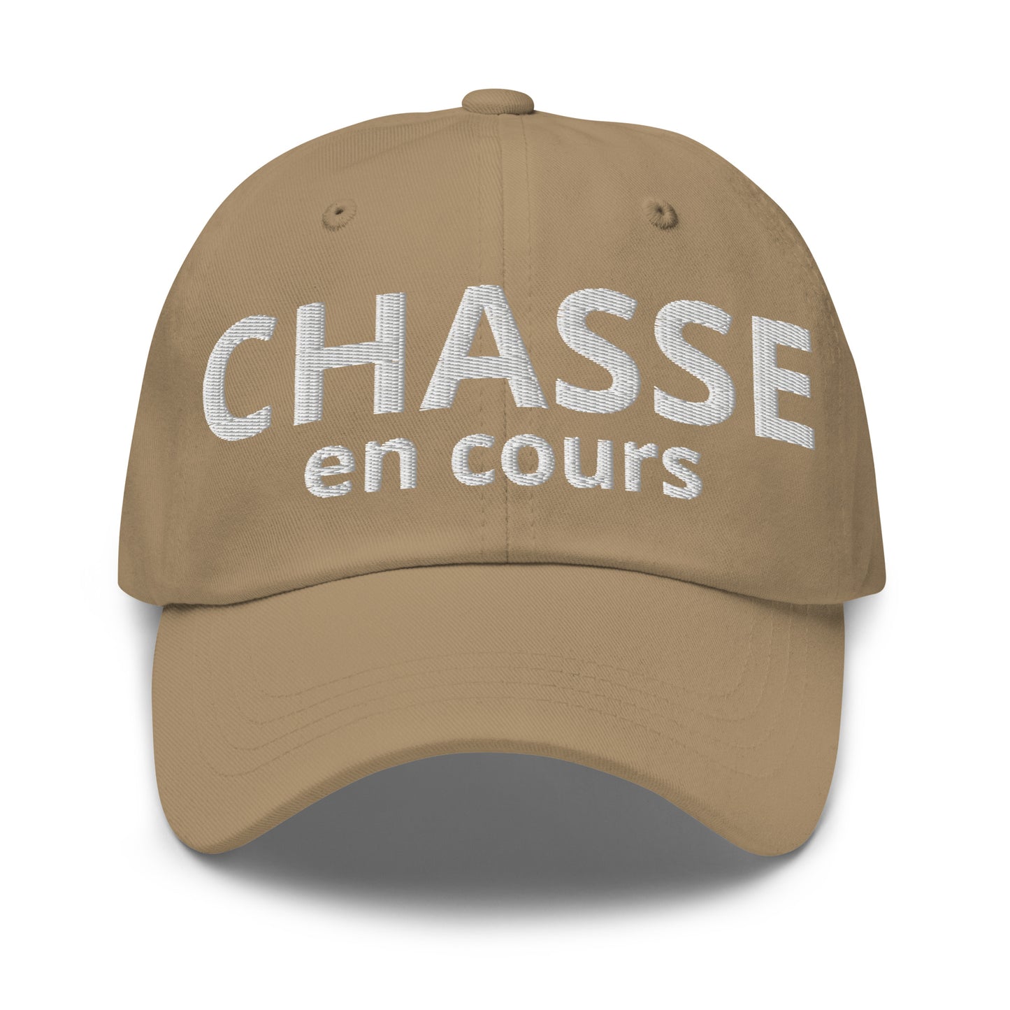 Casquette Baseball, brodée « Chasse en cours », en Kaki, vue de face, image 6