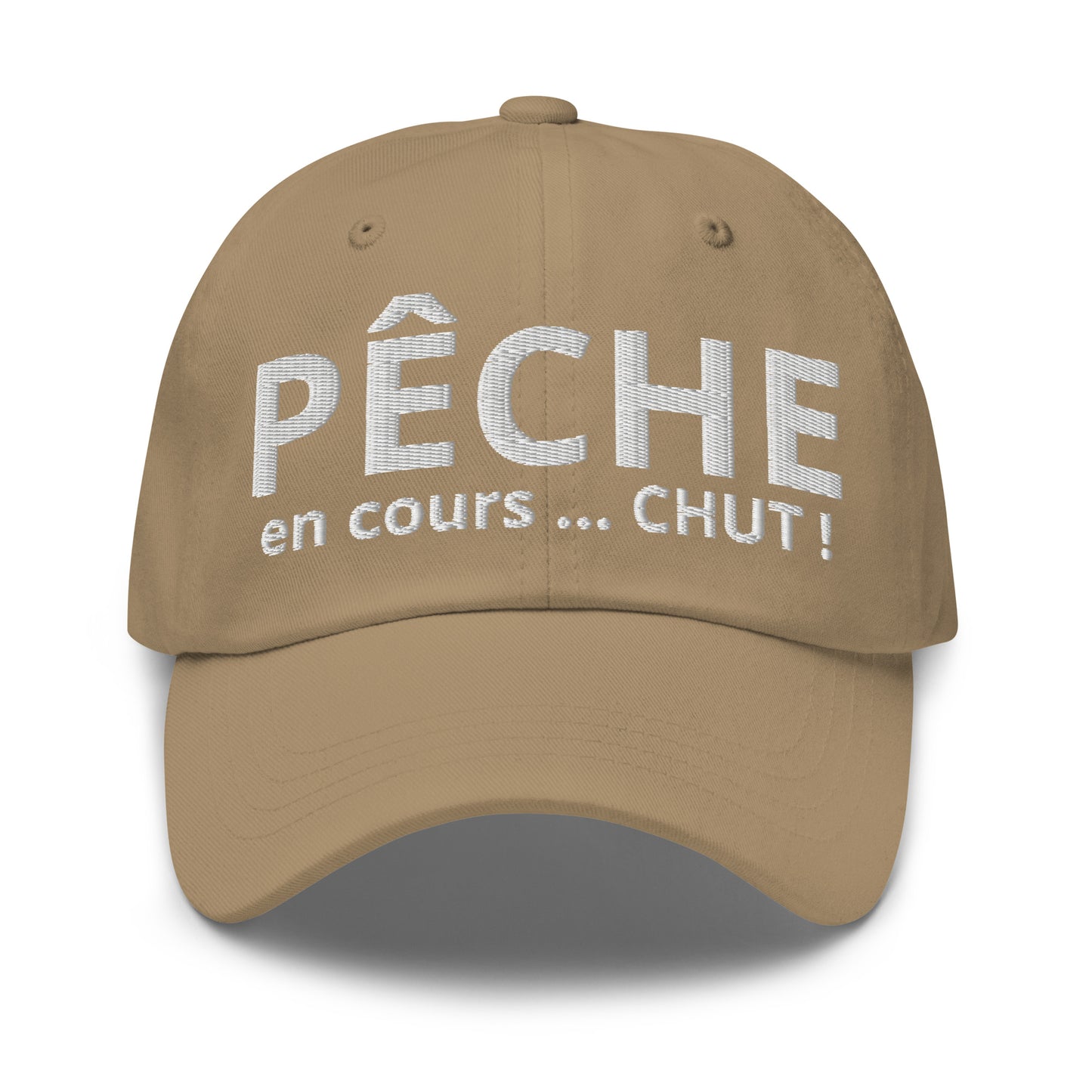 Casquette Baseball, brodée « Pêche en cours ... CHUT ! », en Kaki, vue de face, image 16