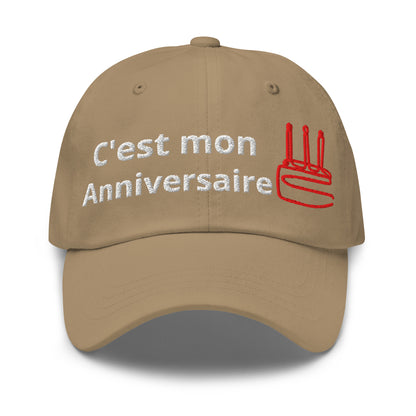 Casquette Baseball, brodée « C'est mon anniversaire », en Kaki, vue de face, image 7