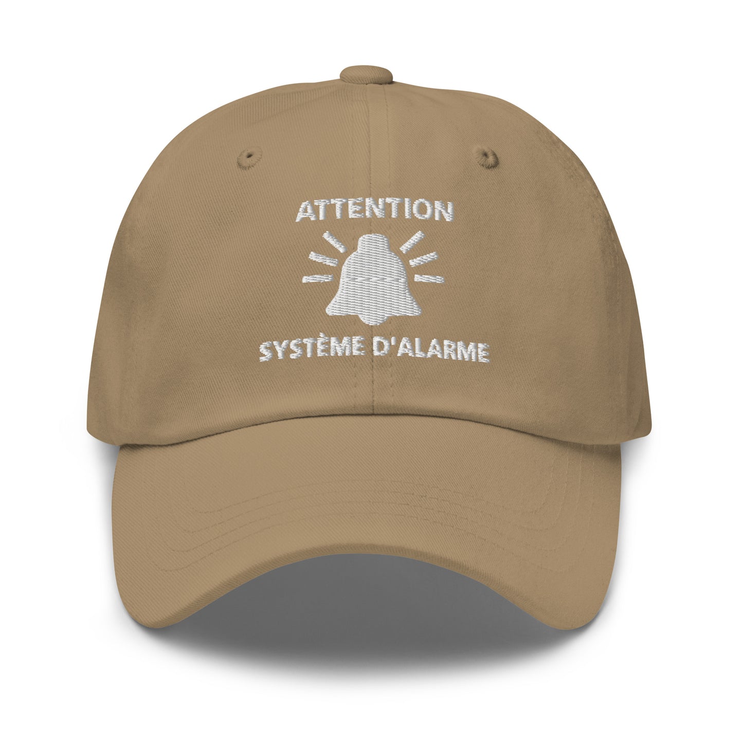 Casquette Baseball, brodée « Attention, système d'alarme », en Kaki, vue de face, image 6