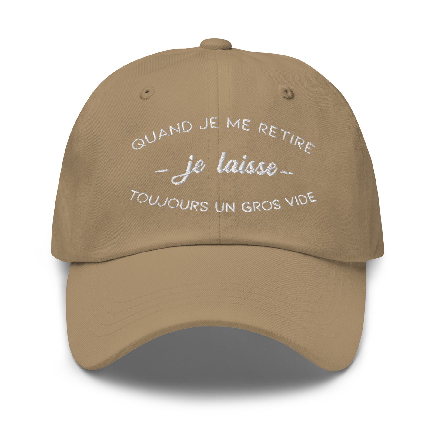 Casquette Baseball, brodée « Quand je me retire, je laisse toujours un gros vide », en Kaki, vue de face, image 7