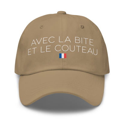 Casquette Baseball, brodée « Avec la bite et le couteau », en Kaki, vue de face, image 31