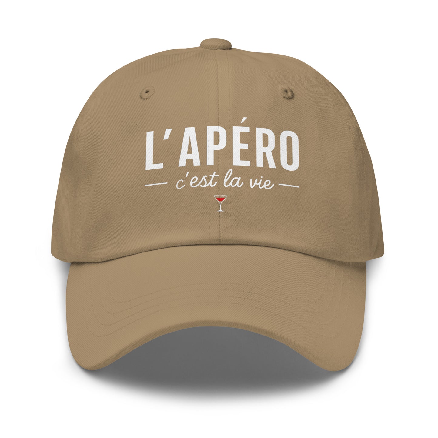 Casquette Baseball, brodée « L'apéro c'est la vie », en Kaki, vue de face, image 32