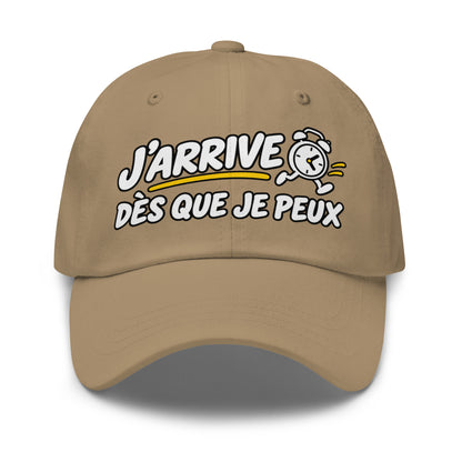 Casquette Baseball, brodée « J'arrive dès que je peux », en Kaki, vue de face, image 31