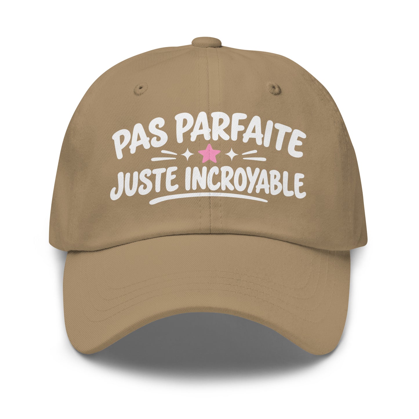 Casquette Baseball, brodée « Pas parfaite, juste incroyable », en Kaki, vue de face, image 31