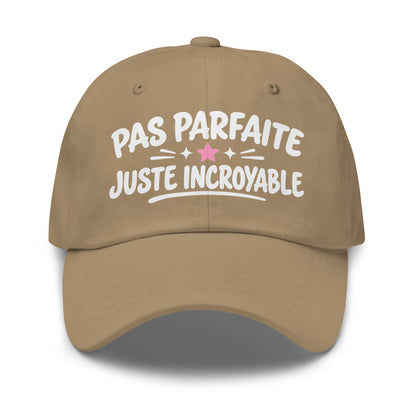 Casquette Baseball, brodée « Pas parfaite, juste incroyable », en Kaki, vue de face, image 31