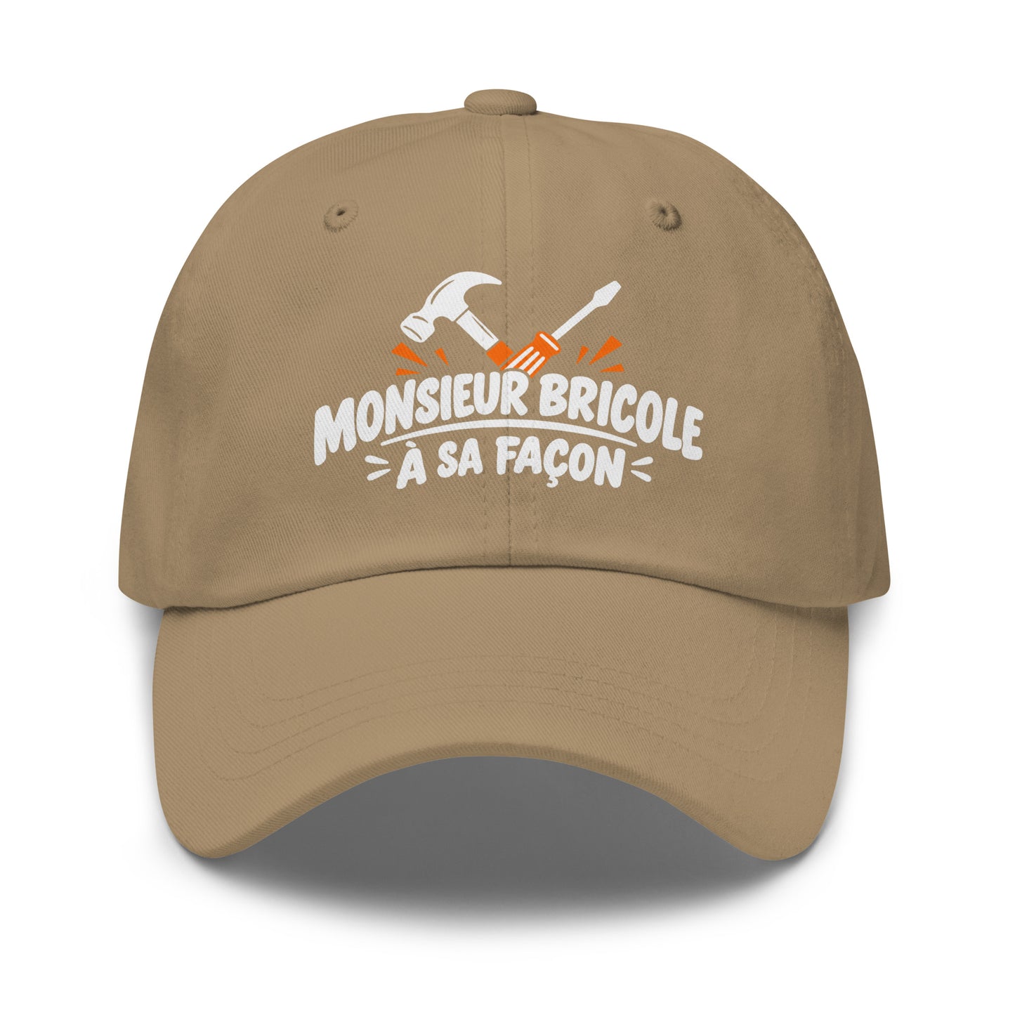 Casquette Baseball, brodée « Monsieur bricole, à sa façon », en Kaki, vue de face, image 31