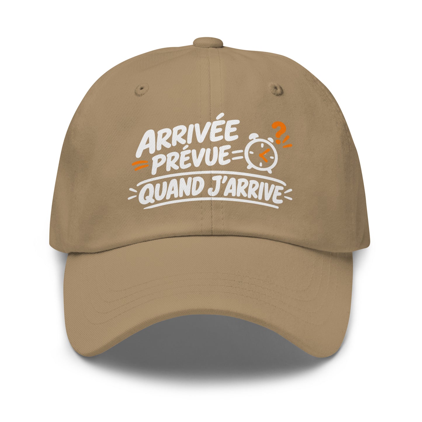 Casquette Baseball, brodée « Arrivée prévue ? quand j'arrive », en Kaki, vue de face, image 32