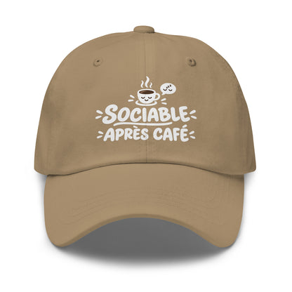 Casquette Baseball, brodée « Sociable après café », en Kaki, vue de face, image 31