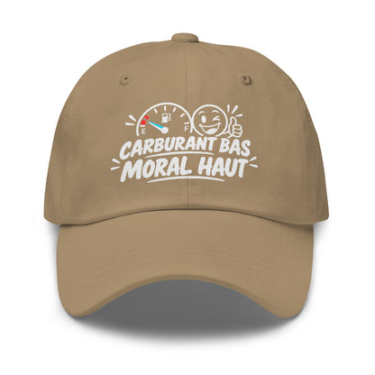 Casquette Baseball, brodée « Carburant bas, moral haut », en Kaki, vue de face, image 31