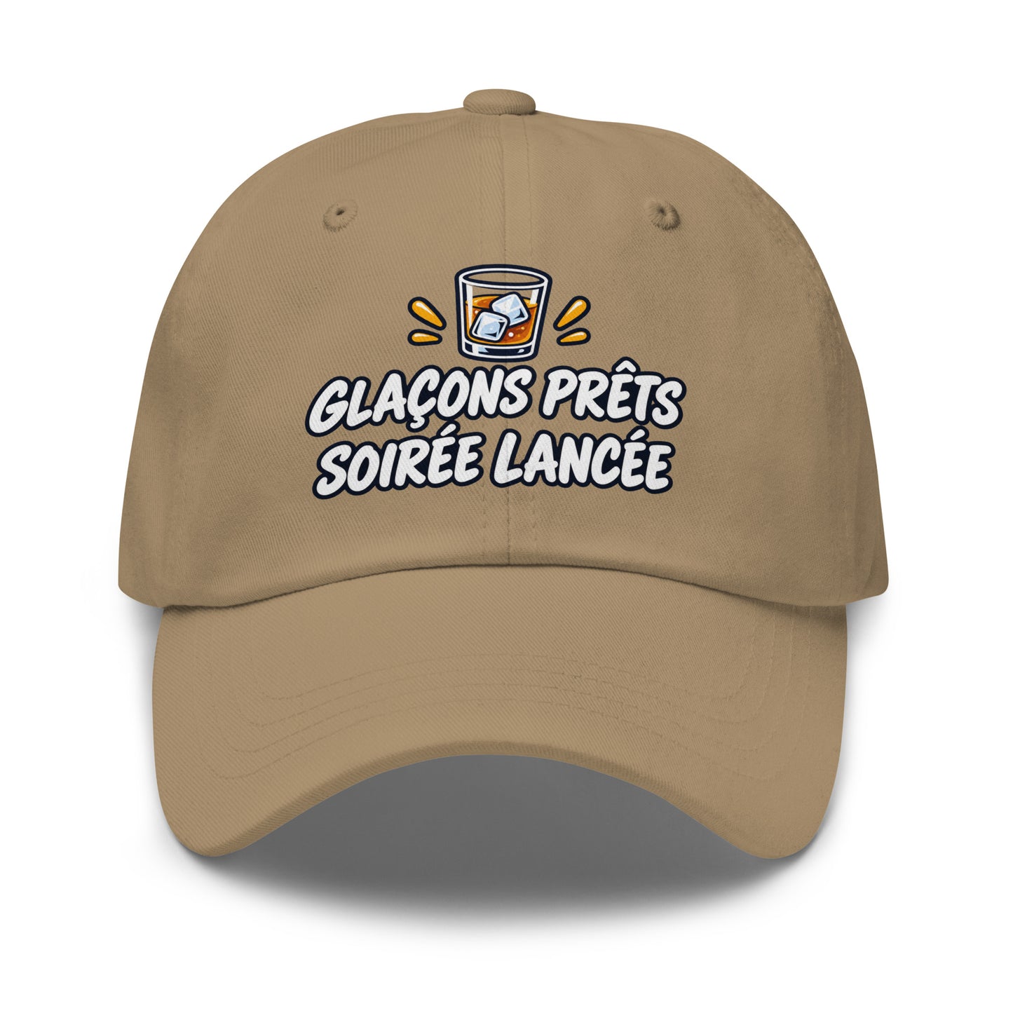 Casquette Baseball, brodée « Glaçons prêts, soirée lancée », en Kaki, vue de face, image 32