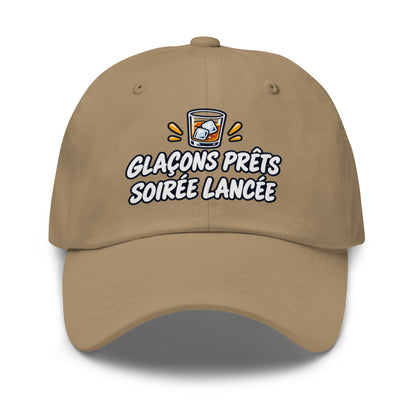 Casquette Baseball, brodée « Glaçons prêts, soirée lancée », en Kaki, vue de face, image 32