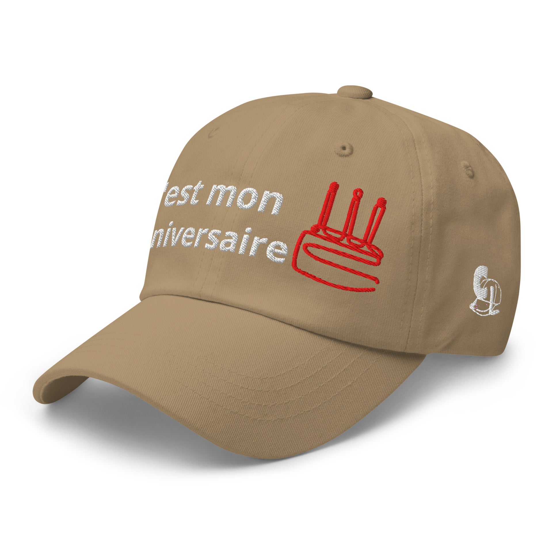 Casquette Baseball, brodée « C'est mon anniversaire », en Kaki, vue de trois quarts, image 38