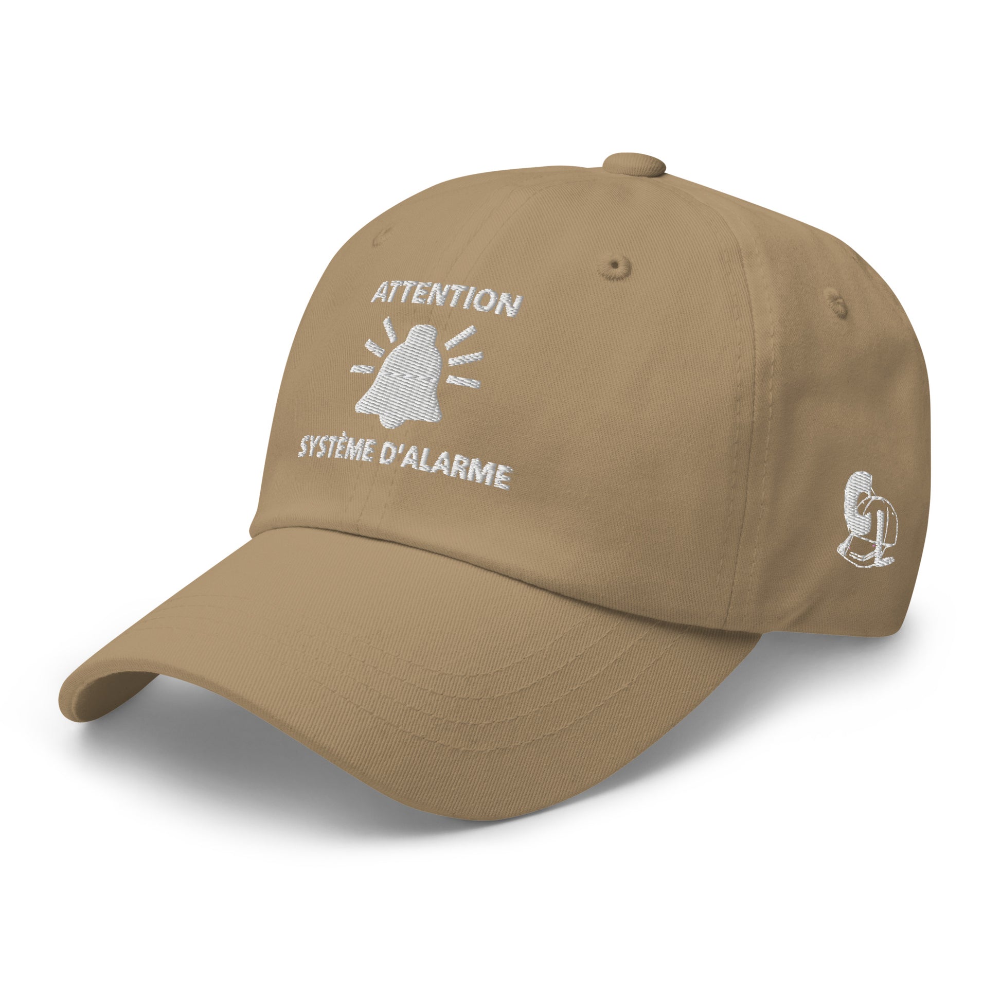 Casquette Baseball, brodée « Attention, système d'alarme », en Kaki, vue de trois quarts, image 44