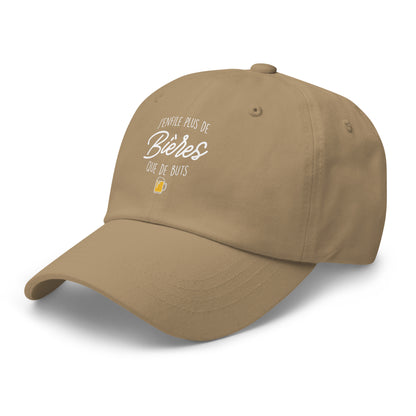Casquette Baseball, brodée « J'enfile plus de bières que de buts », en Kaki, vue de trois quarts, image 45
