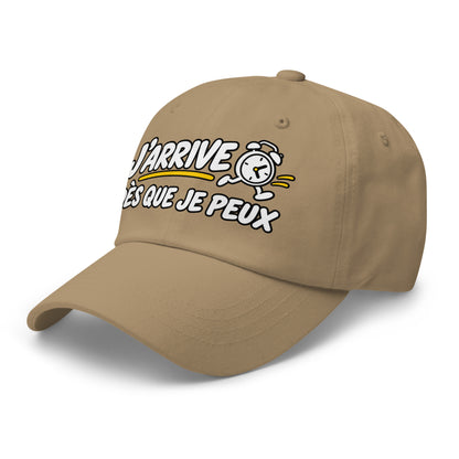 Casquette Baseball, brodée « J'arrive dès que je peux », en Kaki, vue de trois quarts, image 33