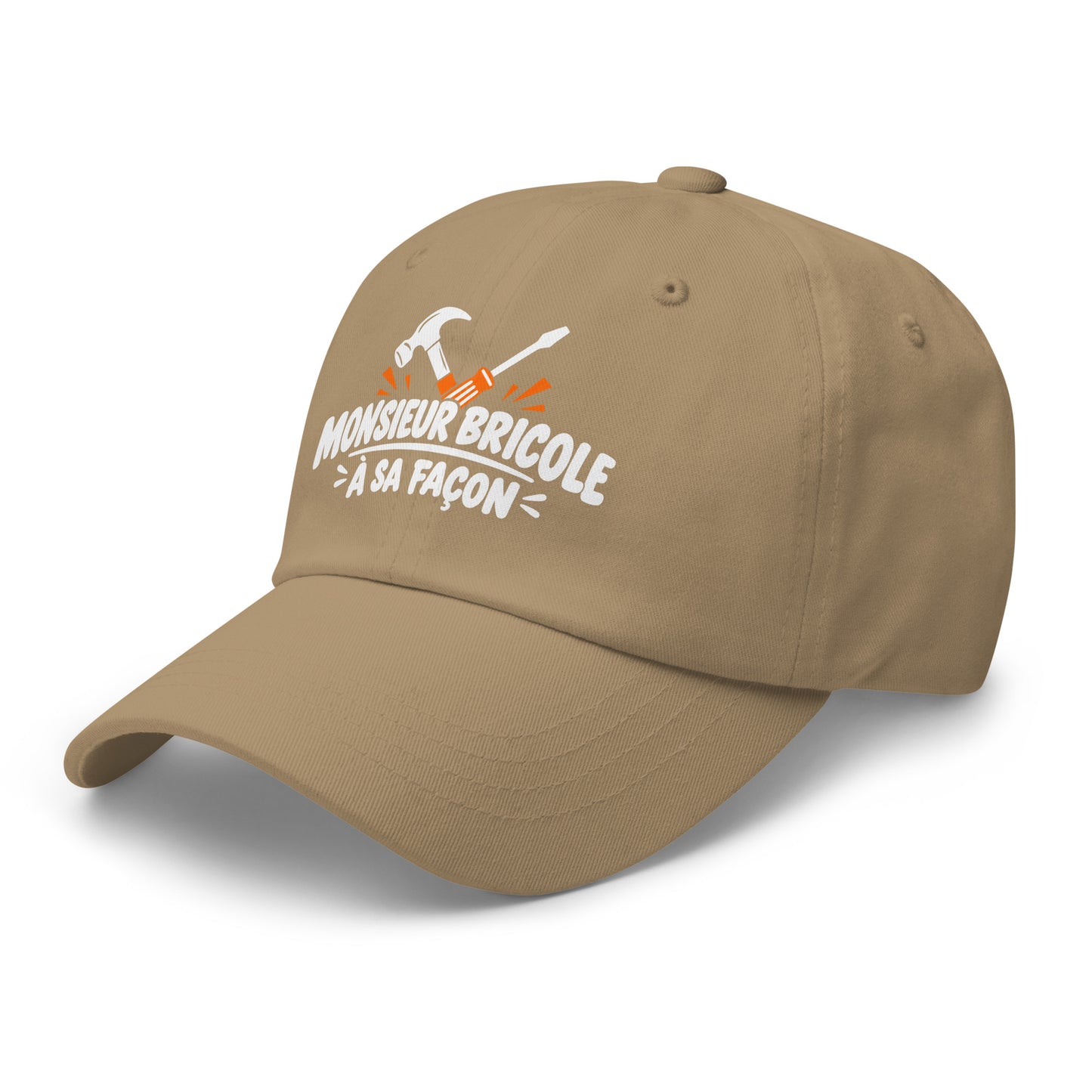 Casquette Baseball, brodée « Monsieur bricole, à sa façon », en Kaki, vue de trois quarts, image 33