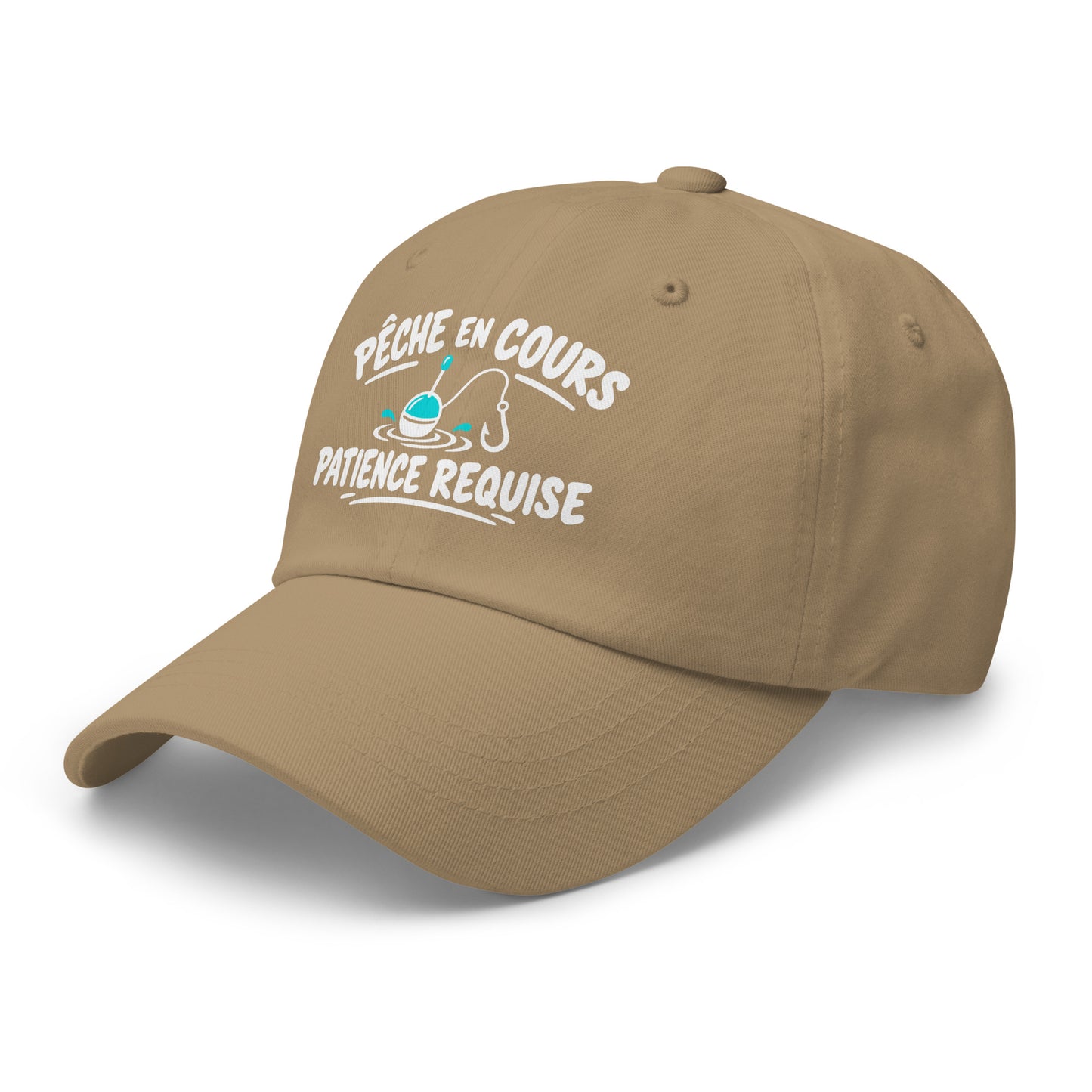 Casquette Baseball, brodée « Pêche en cours, patience requise », en Kaki, vue de trois quarts, image 33