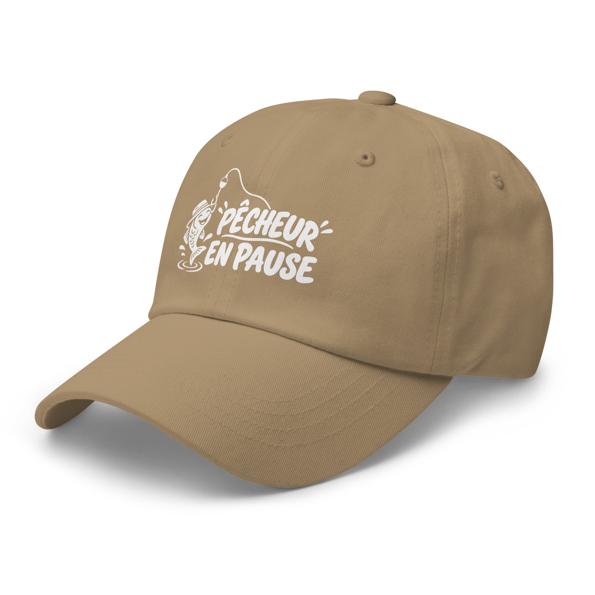 Casquette Baseball, brodée « Pêcheur en pause », en Kaki, vue de trois quarts, image 33
