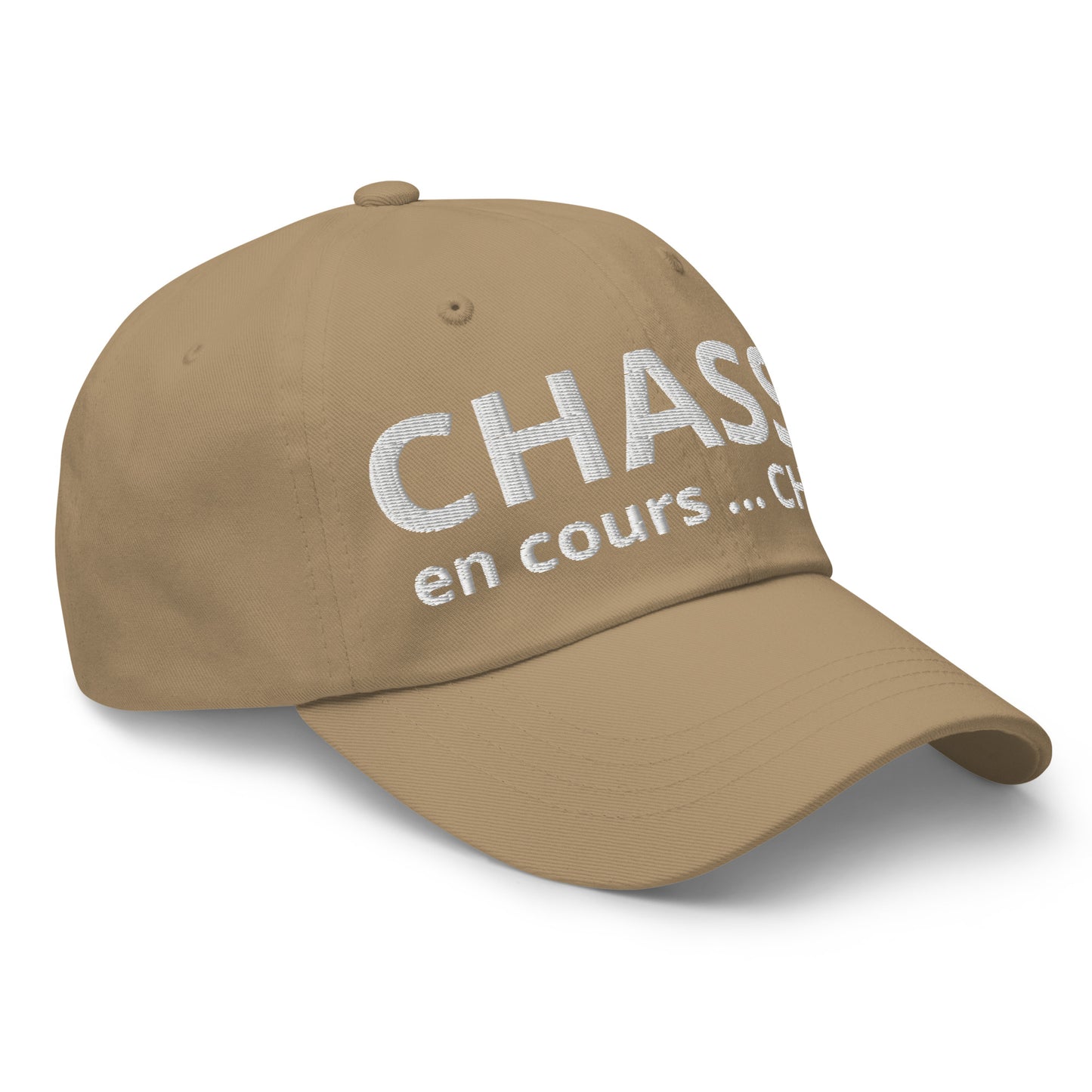 Casquette Baseball, brodée « Chasse en cours ... CHUT ! », en Kaki, vue de trois quarts, image 37