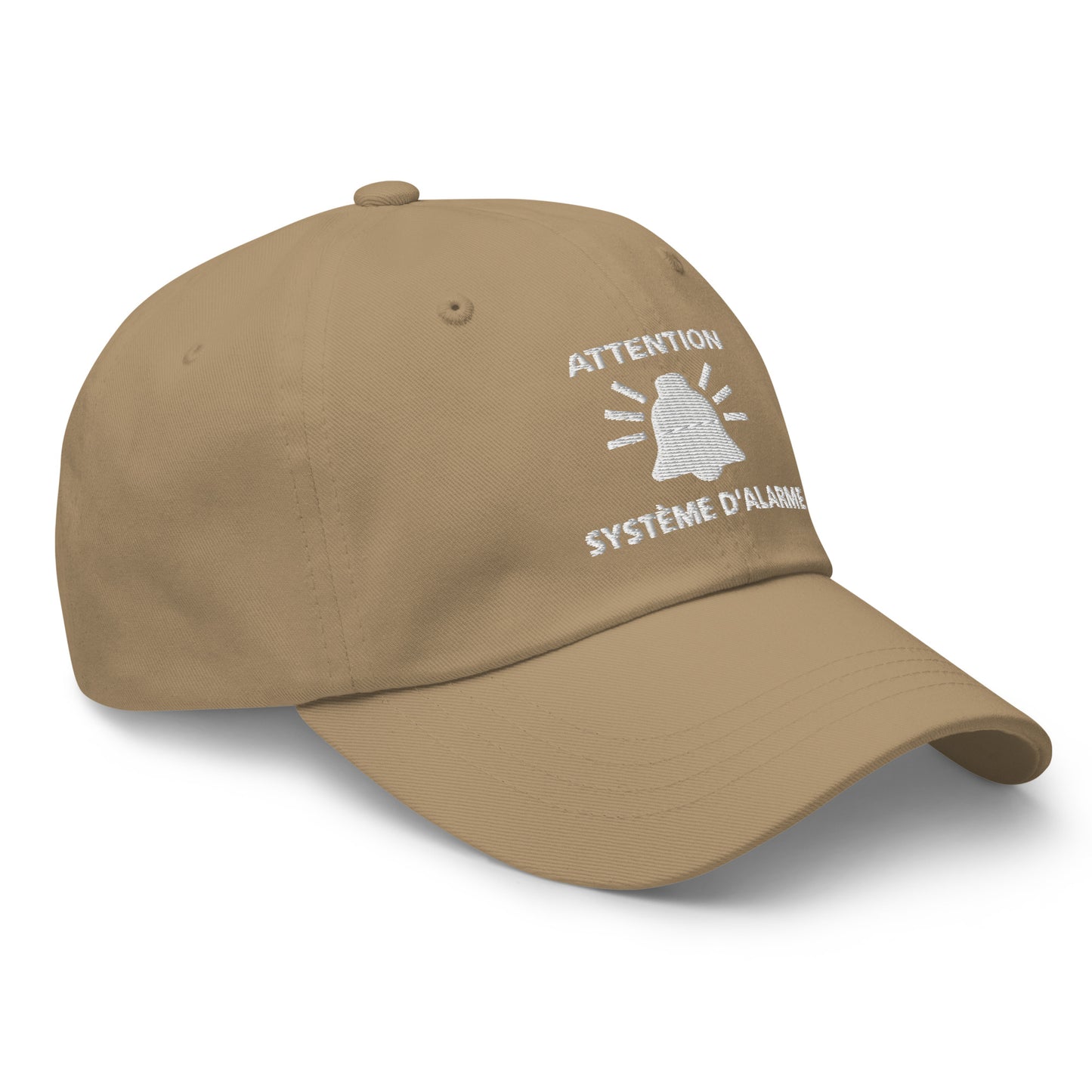 Casquette Baseball, brodée « Attention, système d'alarme », en Kaki, vue de trois quarts, image 42